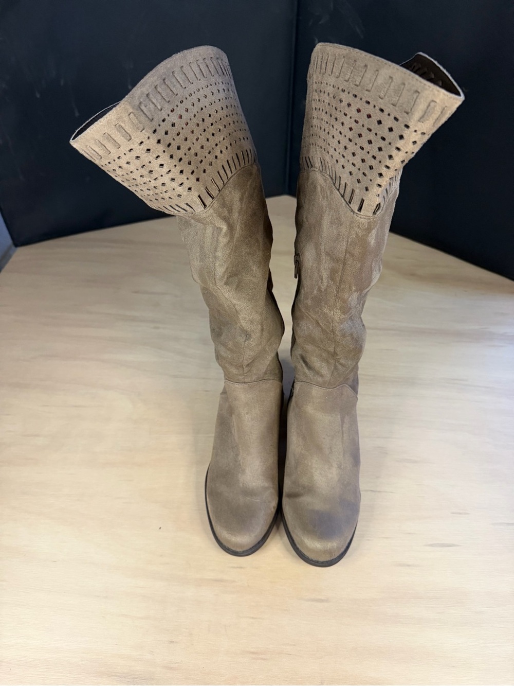 Women’s Perforated Over The Knee Boots in Taupe Size 9